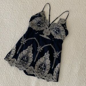 Luxxel Navy w/White Embroidery Romper